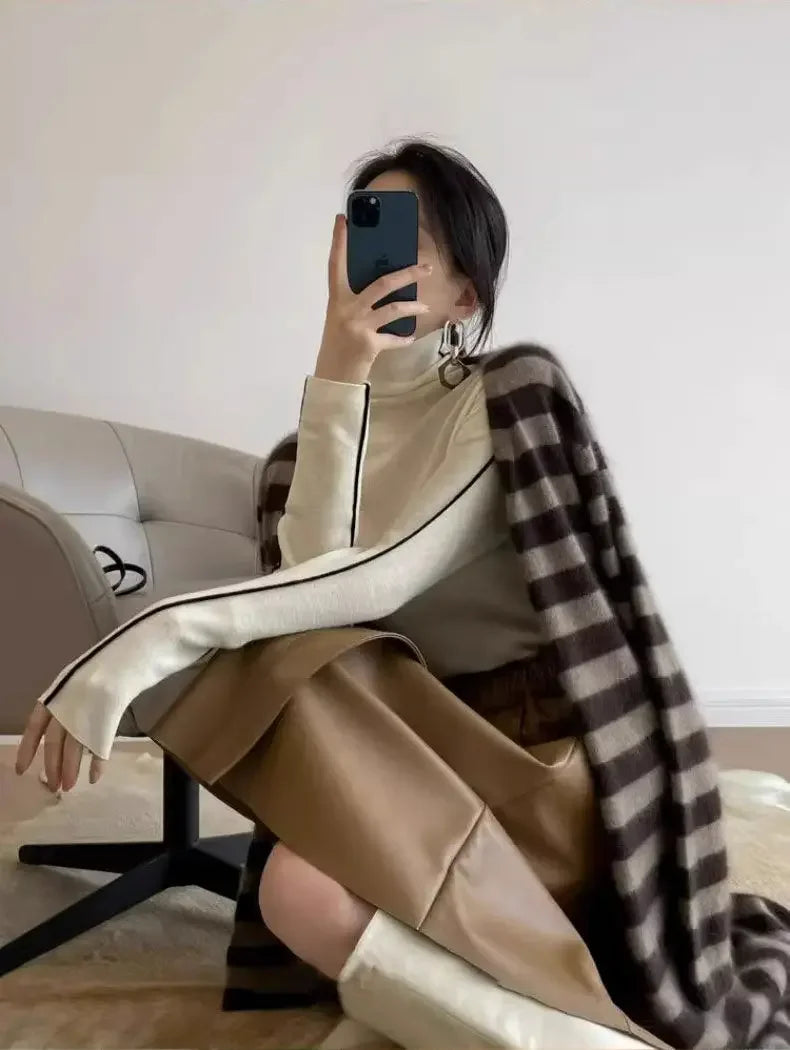 Pulôver Elegante Gola Alta Outono/Inverno