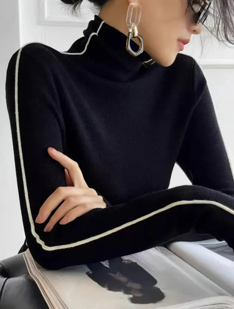 Pulôver Elegante Gola Alta Outono/Inverno