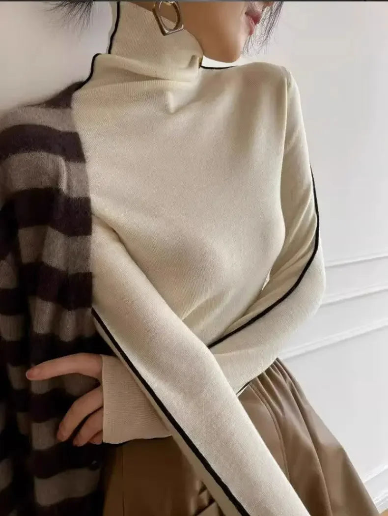 Pulôver Elegante Gola Alta Outono/Inverno