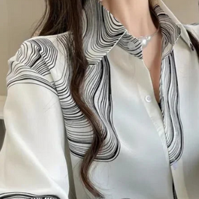 Blusa Casual Lapela Manga Longa e Chiffon