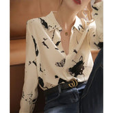 Camisa Estampada com Decote em V Manga Longa