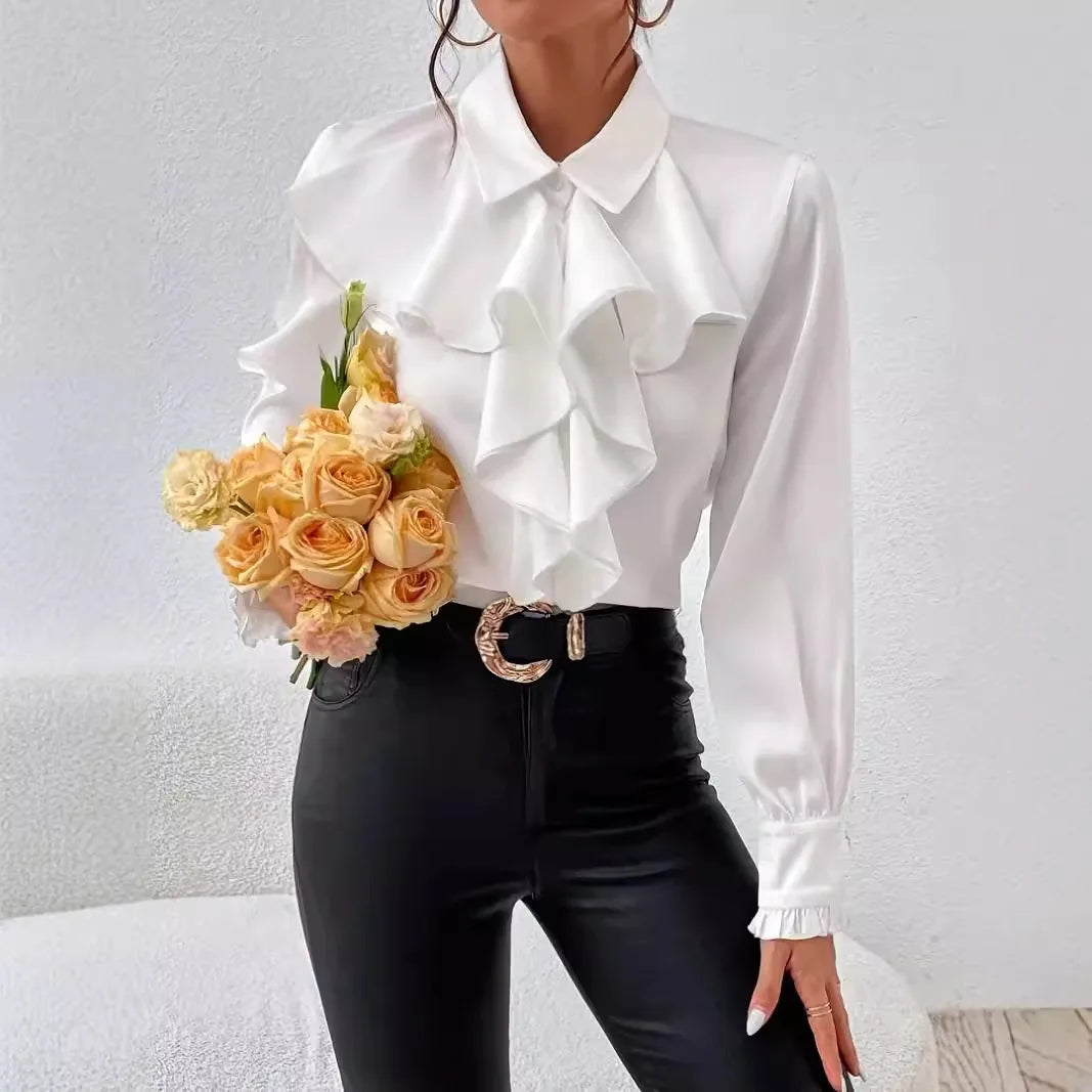 Blusa com Babados em Camadas Manga Longa