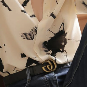 Camisa Estampada com Decote em V Manga Longa