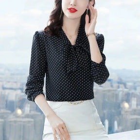 Camisa de Chiffon Com Estampa Manga Longa Pulôver