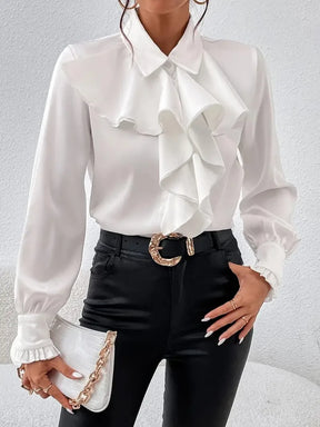 Blusa com Babados em Camadas Manga Longa