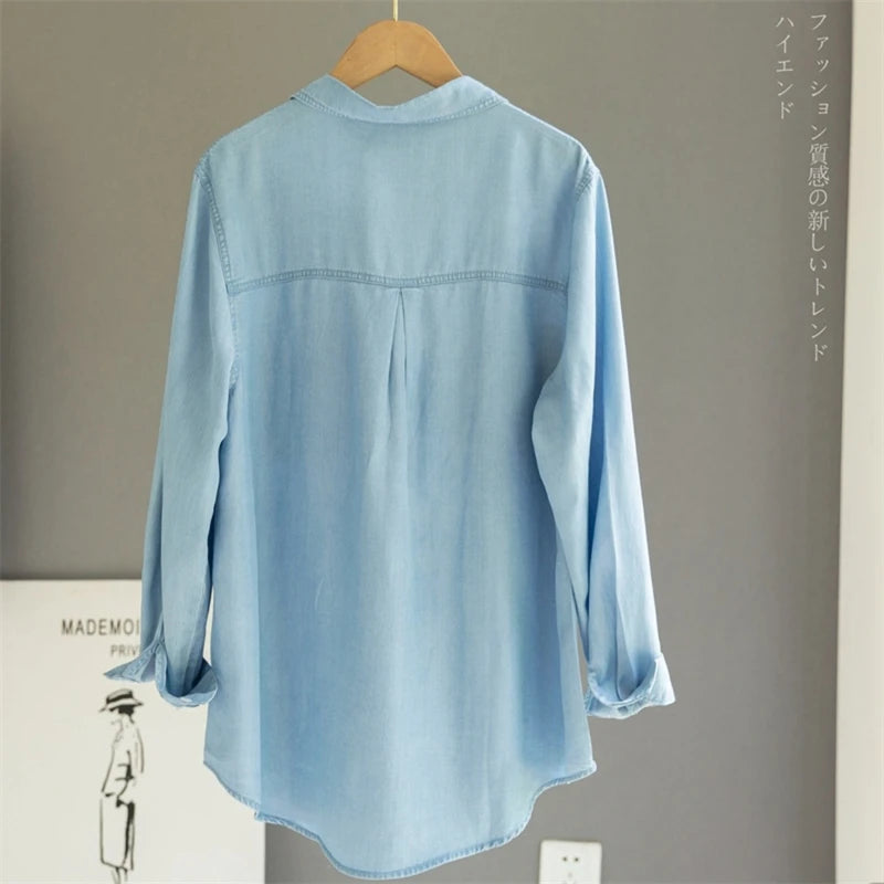 Camisa Jeans Oversized Manga Longa