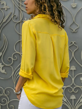 Camisa Oversize Feminina Casual de Chiffon Manga Longa
