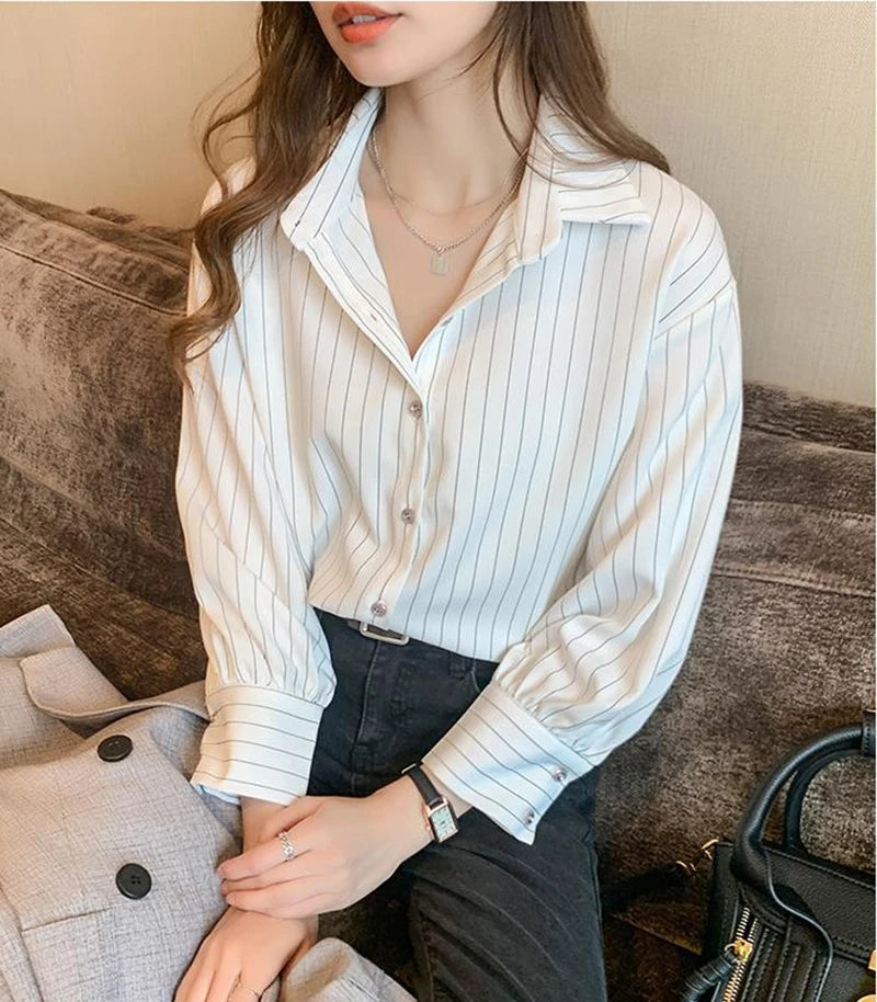 Camisa Listrada Feminina Manga Longa