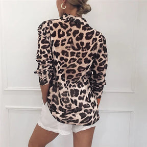 Camisa de Chiffon Animal Print Manga Comprida