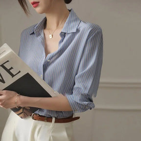 Camisa Office Lady Manga Três Quartos