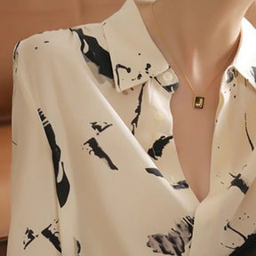 Camisa Estampada com Decote em V Manga Longa
