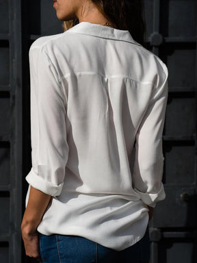 Camisa Oversize Casual de Chiffon Manga Longa