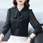 Camisa de Chiffon Com Estampa Manga Longa Pulôver