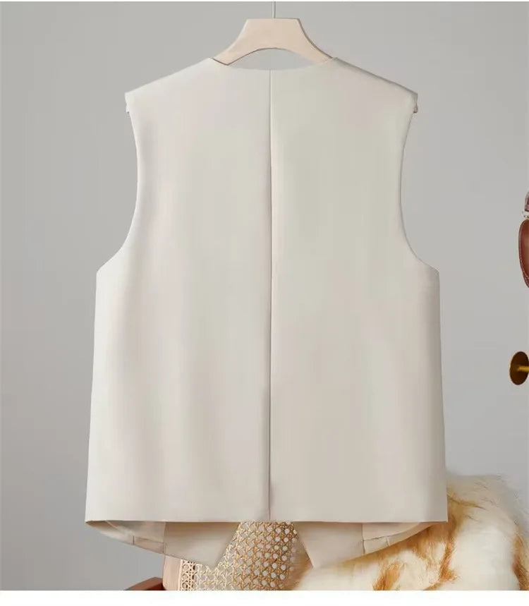 Terno feminino colete elegante feminino com decote em v colete de negócios sem mangas para escritório estilo viagem cor sólida único breasted