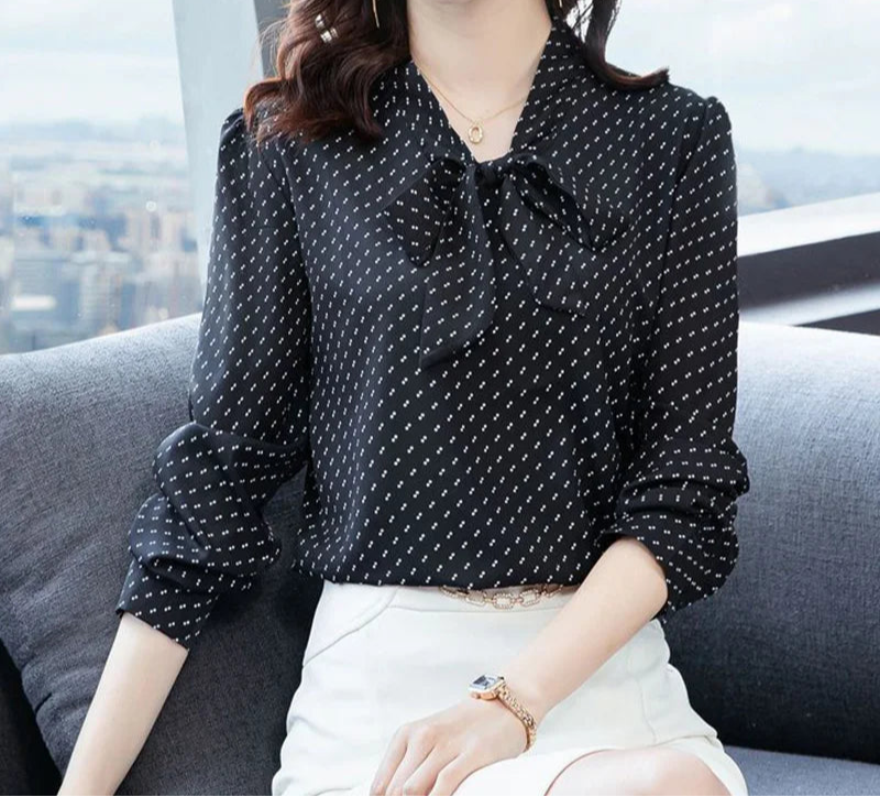 Camisa de Chiffon Com Estampa Manga Longa Pulôver