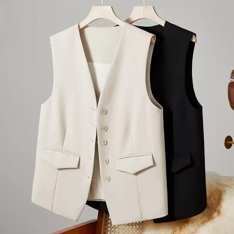 Terno feminino colete elegante feminino com decote em v colete de negócios sem mangas para escritório estilo viagem cor sólida único breasted