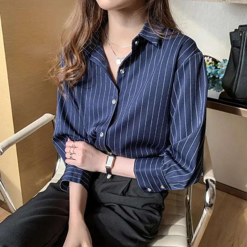 Camisa Listrada Feminina Manga Longa