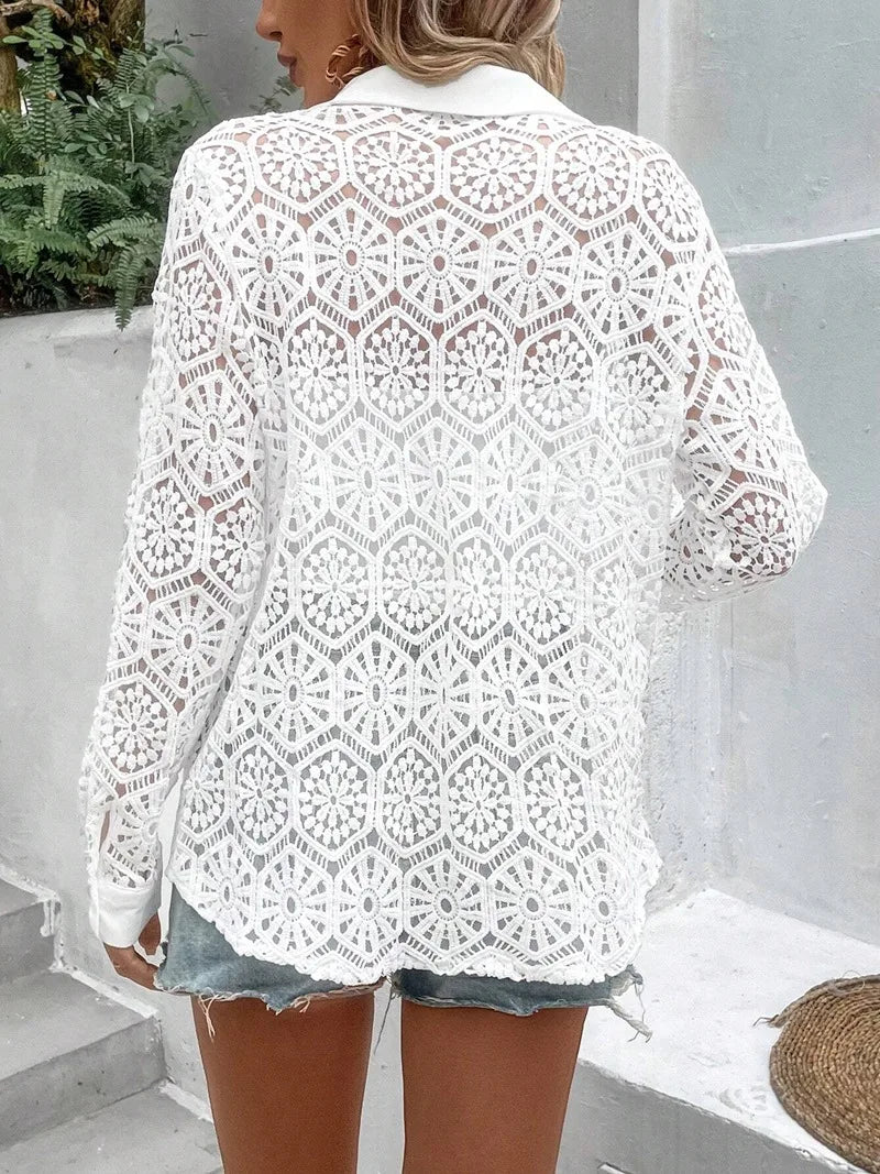 Blusa Feminina Casual Lapela Manga Longa Plus Size