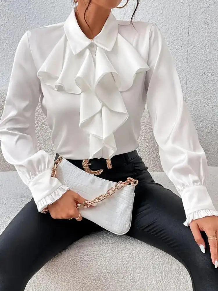 Blusa com Babados em Camadas Manga Longa
